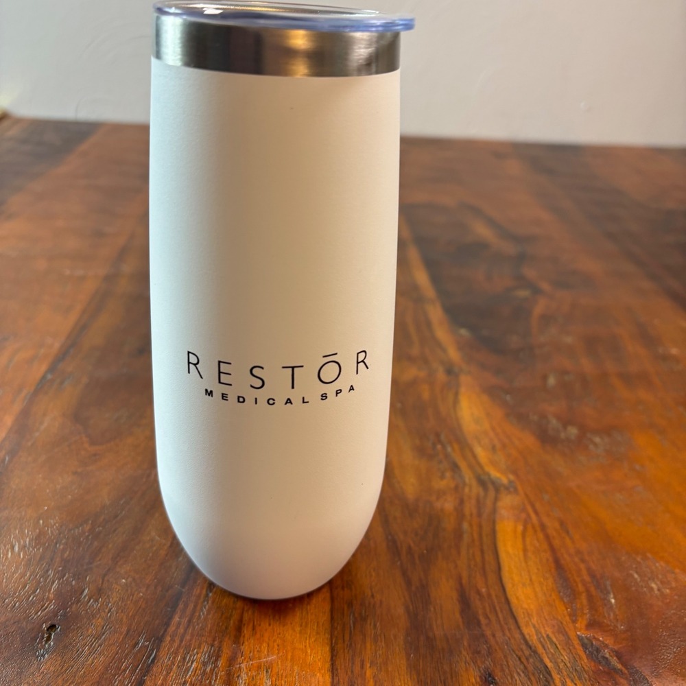 Restor Medical Spa 14oz Insulated Champagne Flute Tumbler White Matte Lid 724585